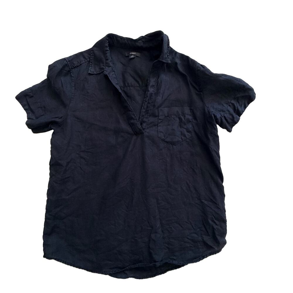 J.Crew Black 100% Linen Womens Collared Short Sleeve Shirt XS Capsule
